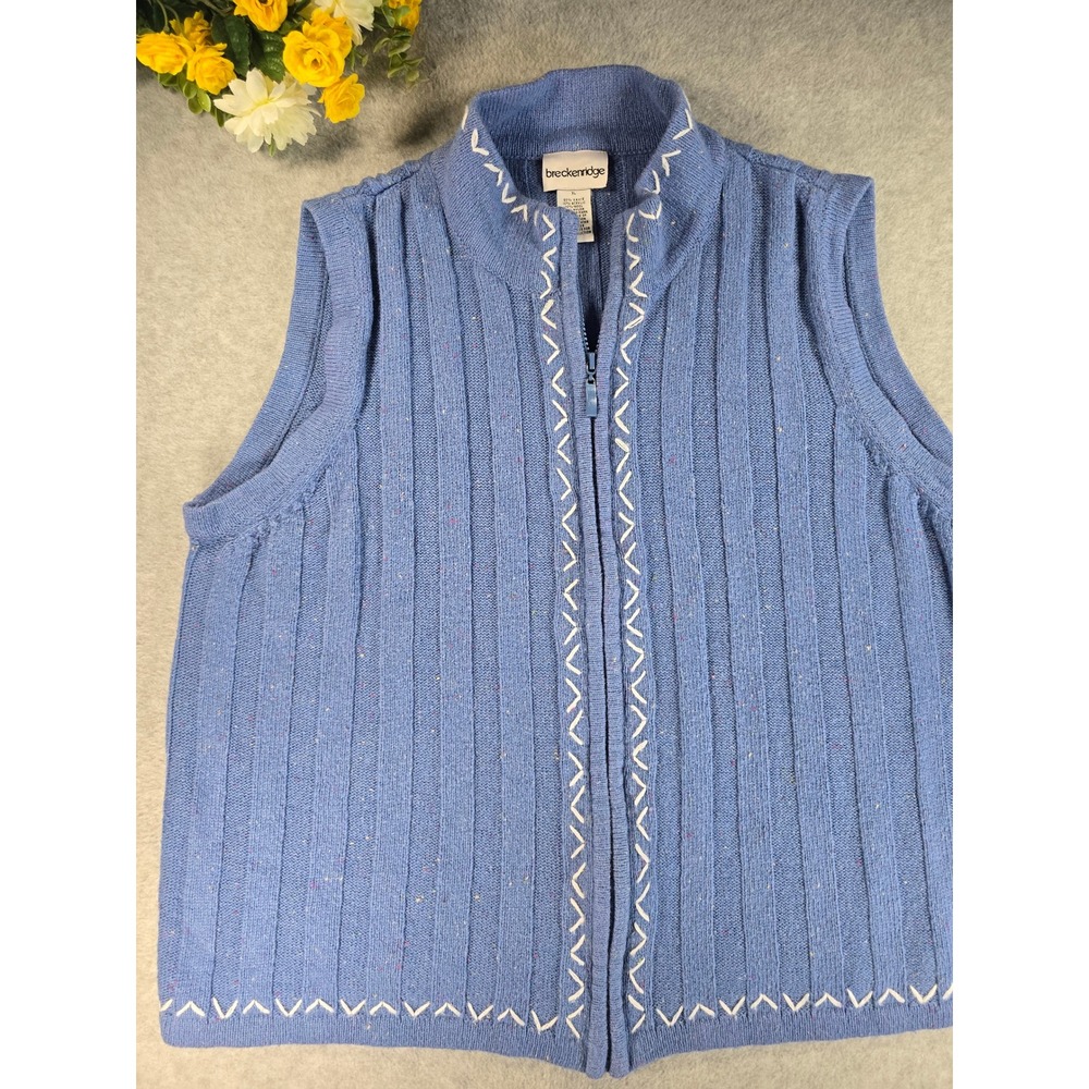 90s Vintage Breckenridge Blue Speckled‎ Zip Up Wool Blend Sweater Vest Womens XL